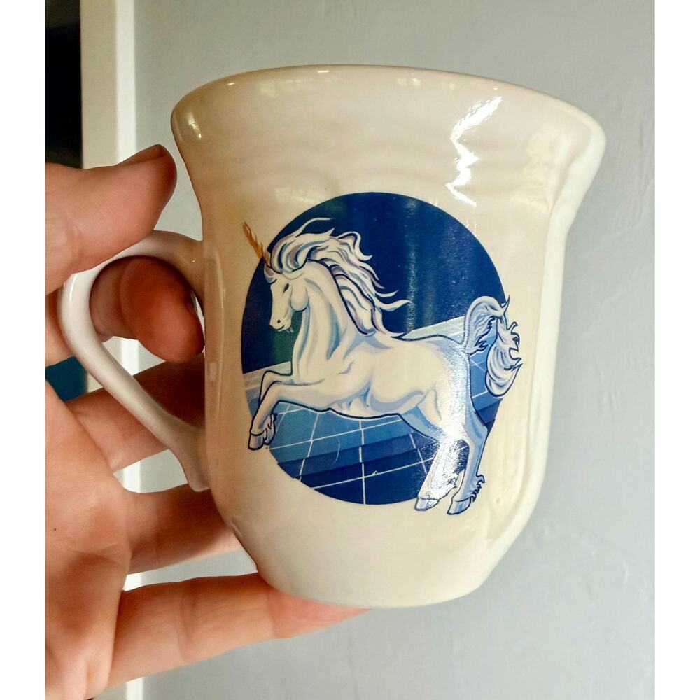 Vintage Unicorn Set of 6 | 1980s Blue & White Fantasy Coffee| Unicorn and Stars - Picture 9 of 11